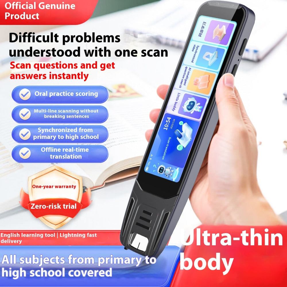 "Handheld smart device with high-resolution screen displaying product benefits and technical specifications, minimalist tech photography for e-commerce."