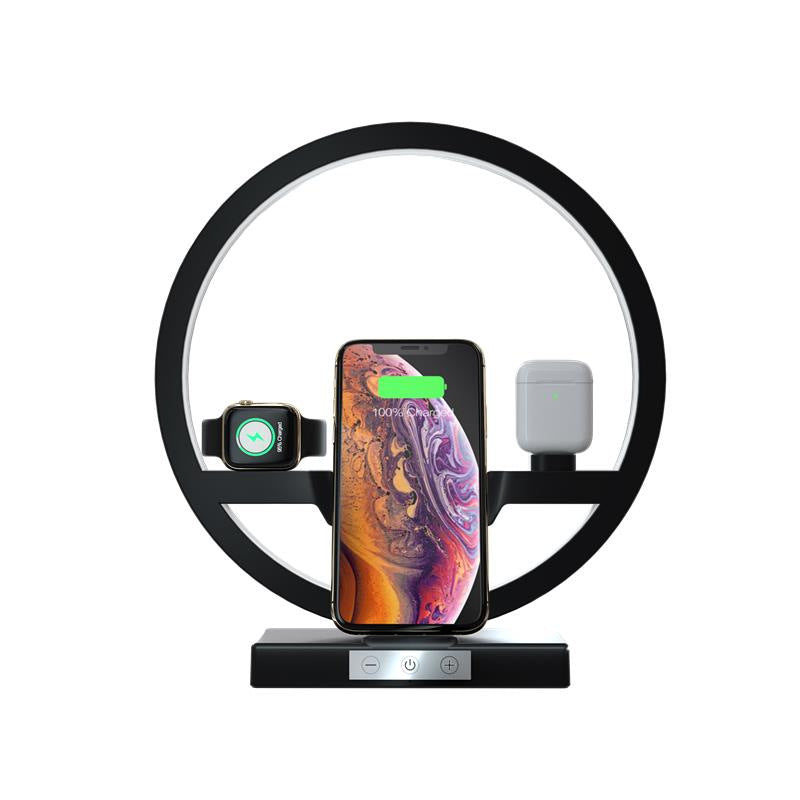 4-in-1 Smart Bedside Lamp: Fast Wireless Charger, Phone Stand & Night Light