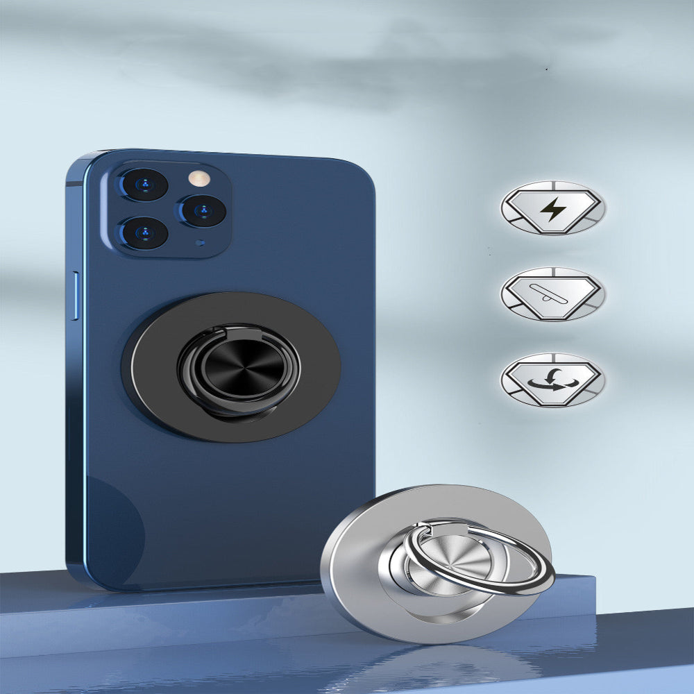 Blue phone with a black phone holder on a light blue background

