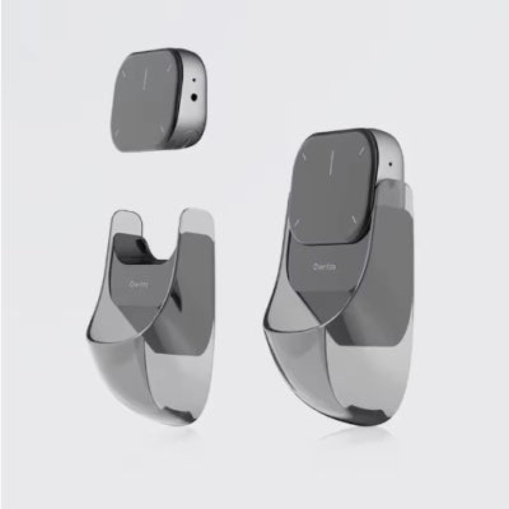 "Silver minimalist electronic accessories set, professional high-end gadget photography on a light gray backdrop for a modern workspace look."
