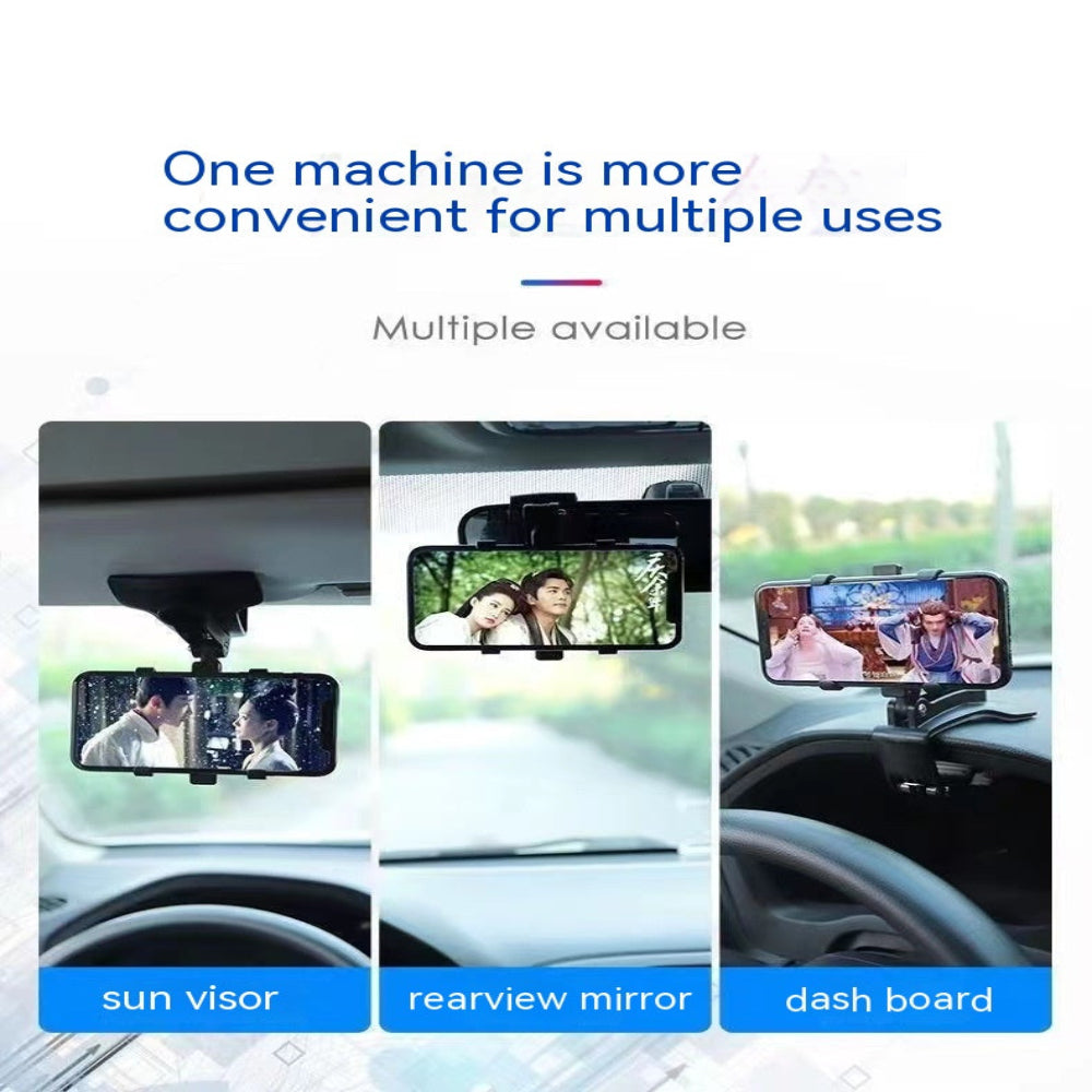 "A variety of smartphone car holders displayed on a clean white background, featuring different mounting styles like air vent clips and dashboard suction mounts, with descriptive text labels explaining their usage."