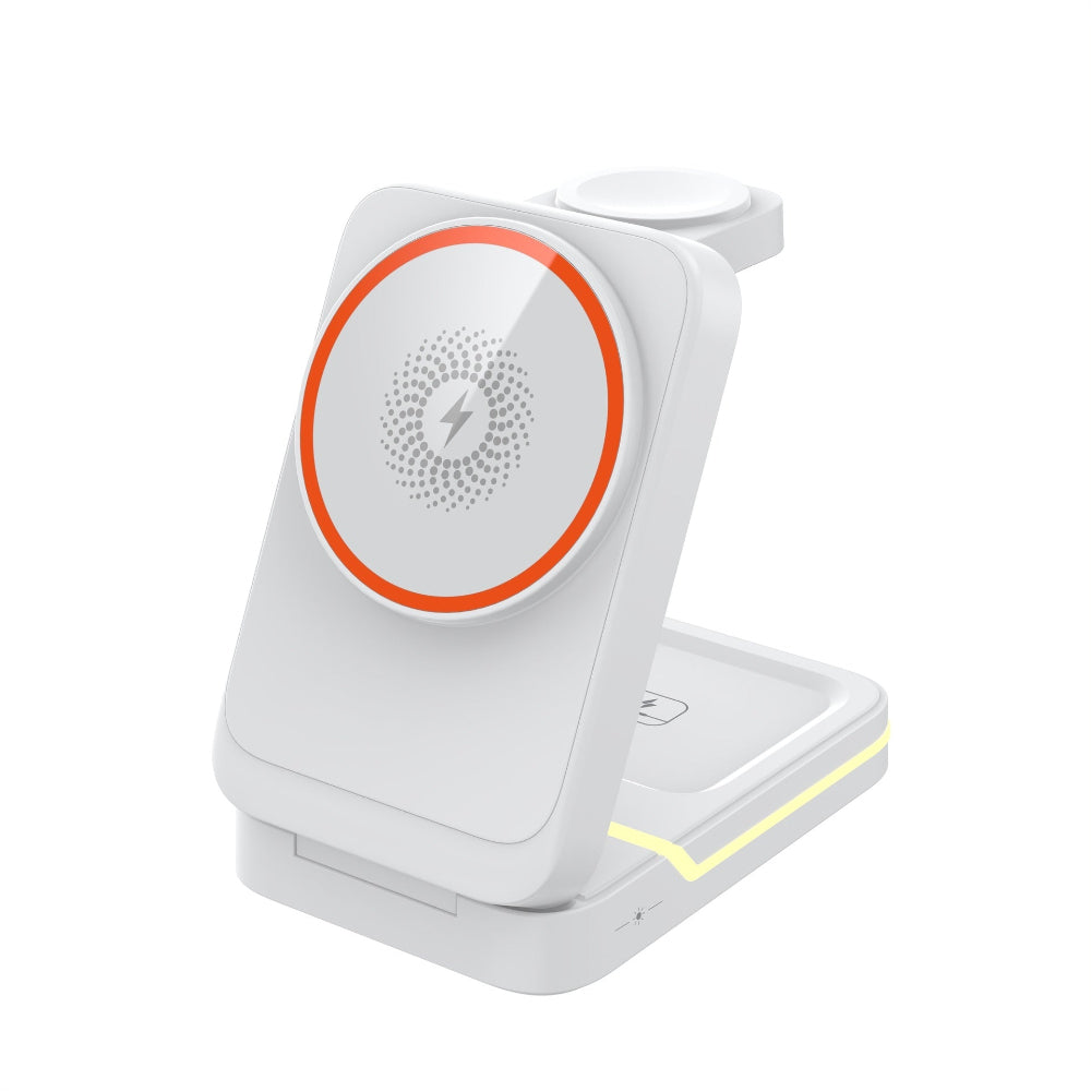 White electronic device with a circular design on a white background