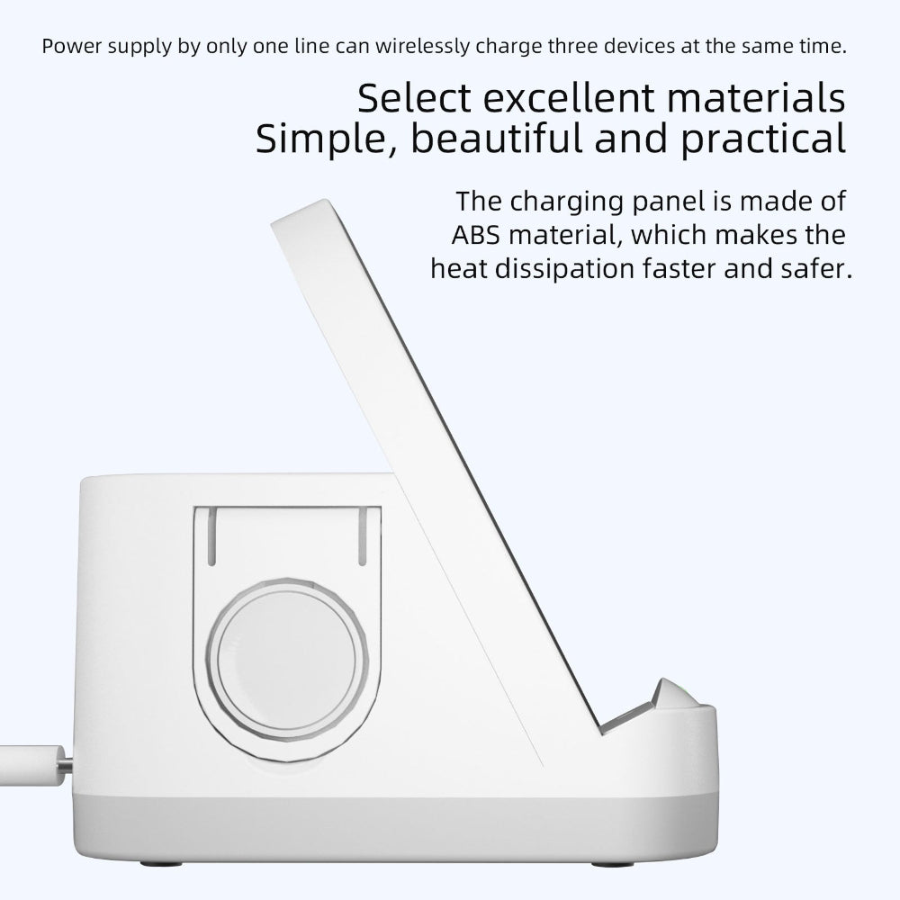"High-speed Qi-certified wireless charging stand in a minimalist white and black finish, perfect for a professional desk setup and universal smartphone compatibility."