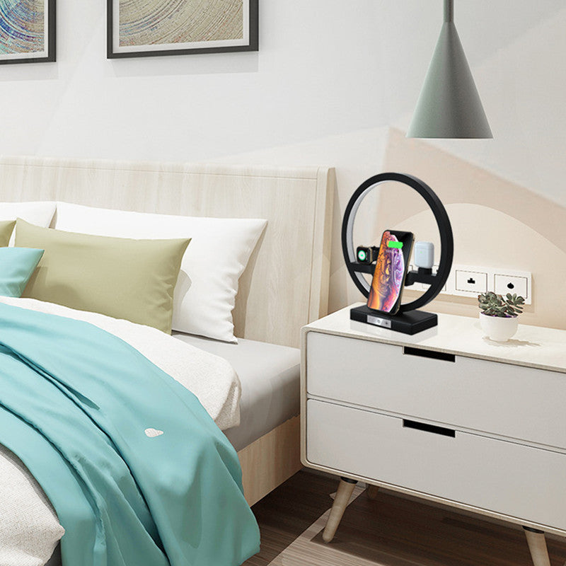 4-in-1 Smart Bedside Lamp: Fast Wireless Charger, Phone Stand & Night Light