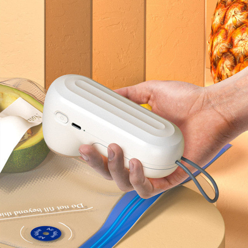 "Close-up of a person holding a portable white smart gadget, displayed against a bright multi-colored backdrop to emphasize its compact and ergonomic build."