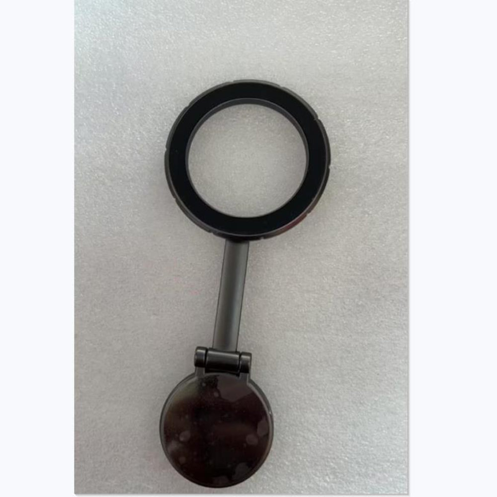 "A sleek black metal rod with smooth circular ends, isolated on a minimalist light gray background to highlight its industrial design."