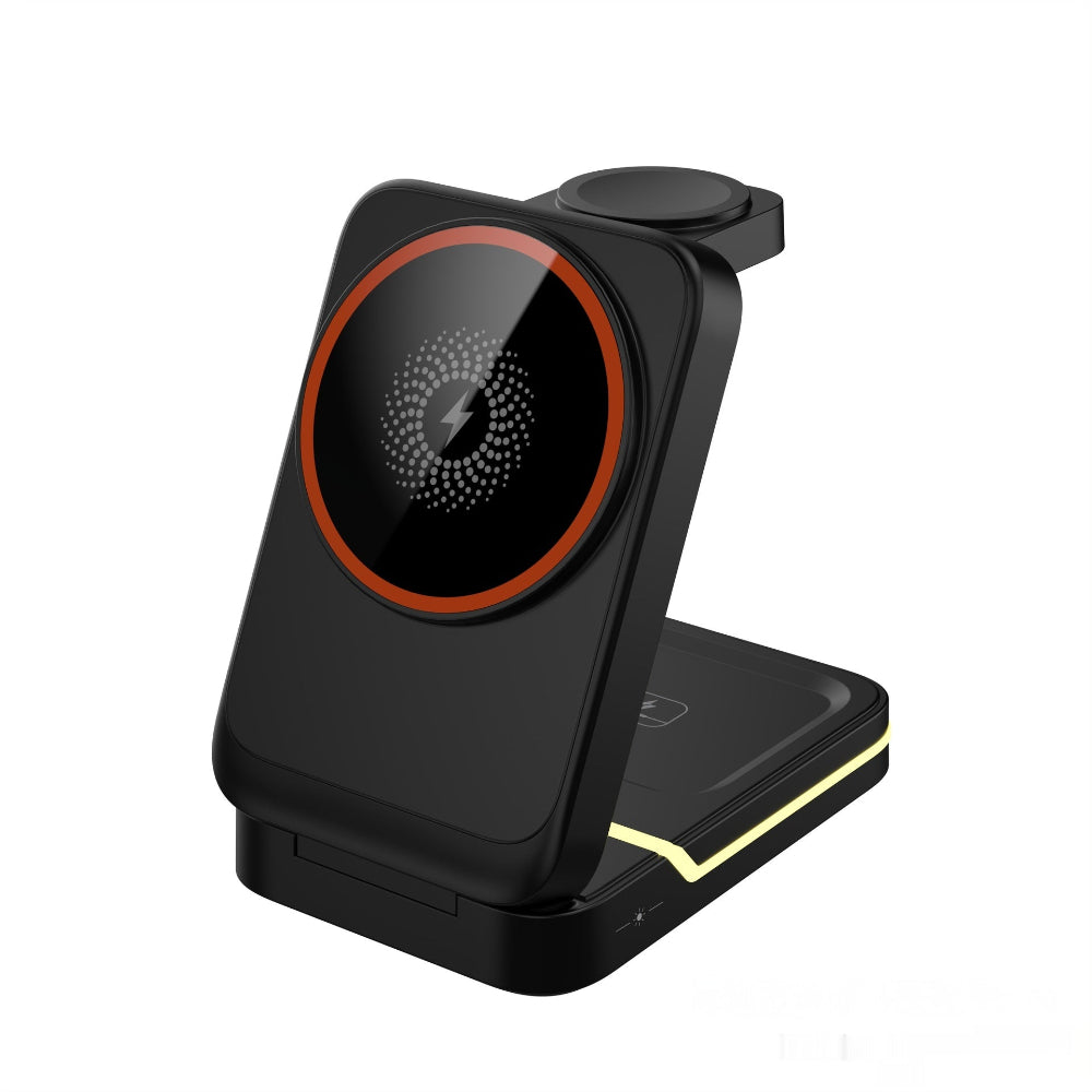 "Universal black and red phone mount, durable mobile stand for desk or car, high-contrast product photography."
