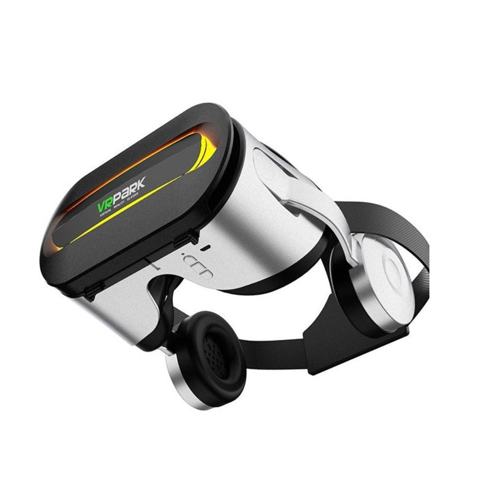 "Ergonomic VR headset with adjustable elastic straps for comfortable wear, minimalist high-tech gear photography on a plain white background."