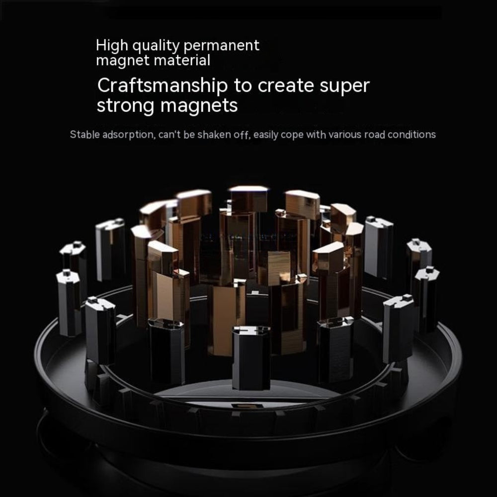 "An infographic featuring super strong magnets on a sleek black background. The image includes detailed text sections outlining high-grade material quality (NdFeB) and key performance features like pull force and triple-layer coating."